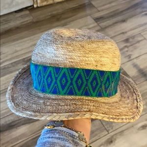 Toddler boy straw hat with embroidered trim